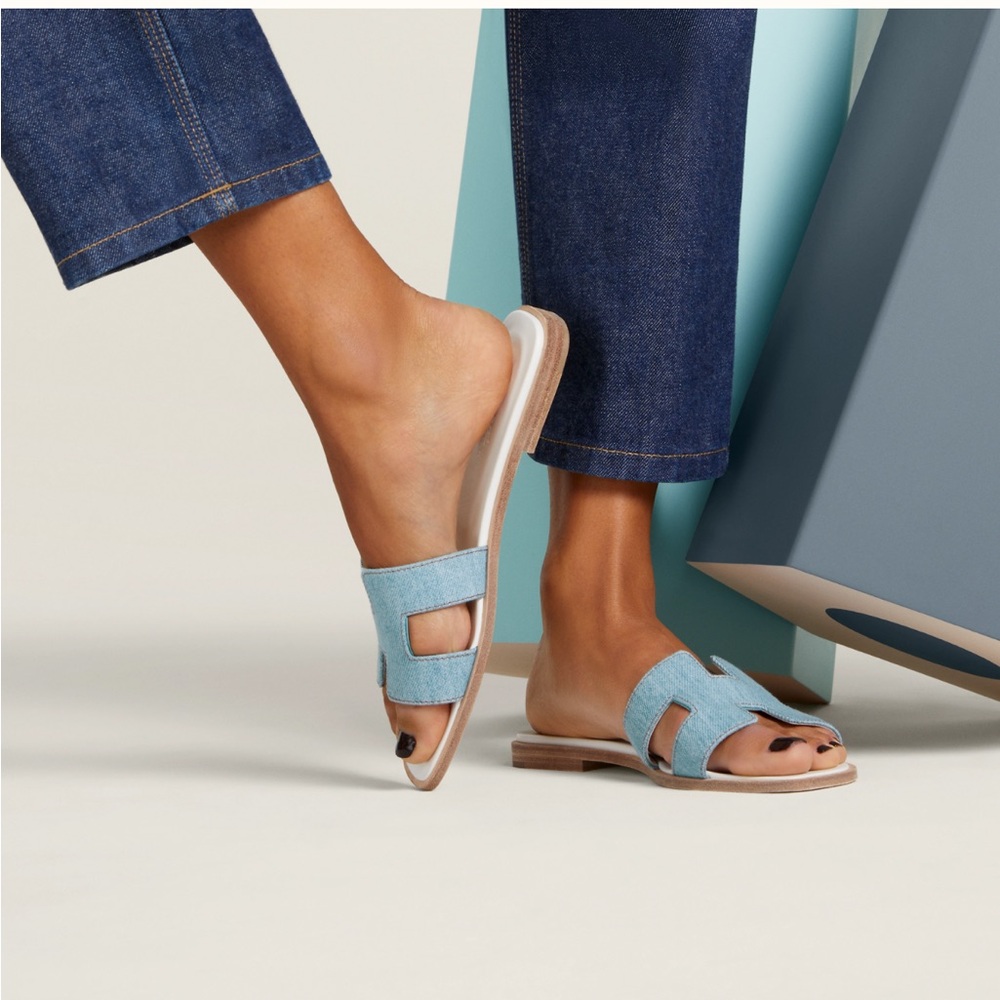 Hermes Sandal Oran Slipper Slide H Denim Light Blue - Picture 2 of 8